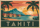 Affiche Tahiti bungalows lagon coucher de soleil rétro