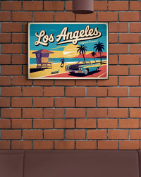 Affiche Los Angeles Californie rétro décapotable plage