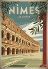 Affiche Arènes romaines style Art déco Nîmes