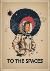 Affiche astronaute rétro futuriste années 1950