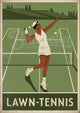 Affiche joueuse de tennis court gazonné style art déco