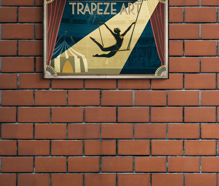 Affiche vintage trapéziste en plein vol