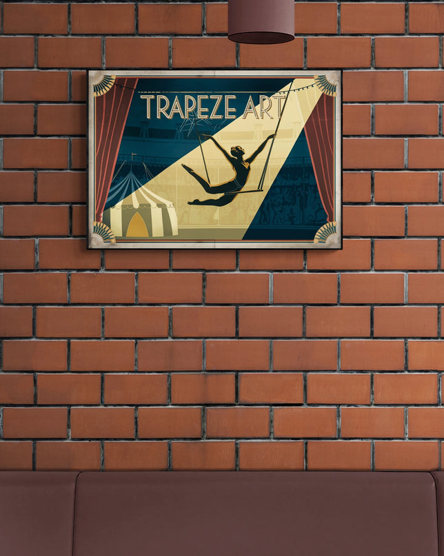 Affiche vintage trapéziste en plein vol