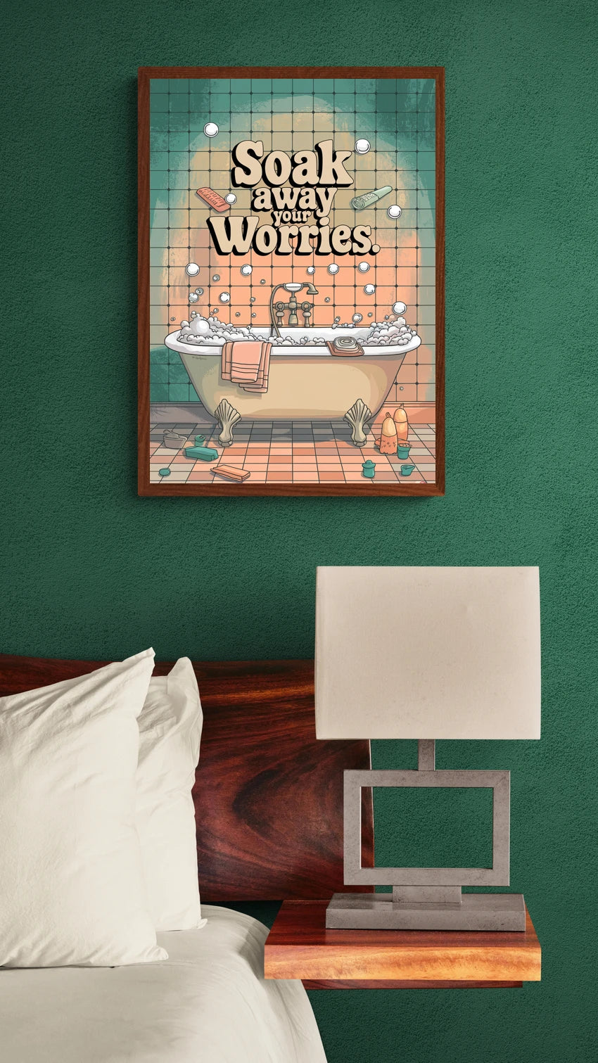 Mise en situation de Affiche relaxation baignoire vintage détente bien-être