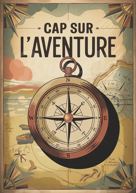 Affiche boussole rétro