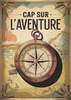 Affiche aventure exploration avec compas nautique Art Déco