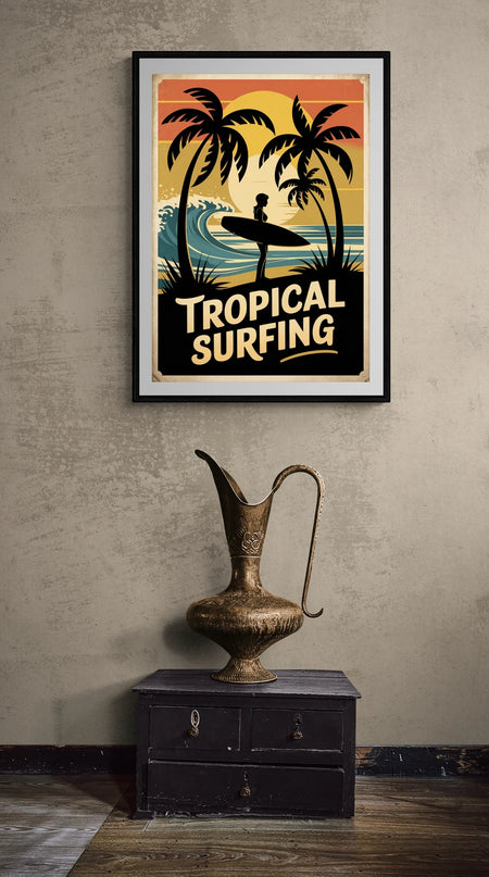Affiche vintage ambiance tropicale surf copie