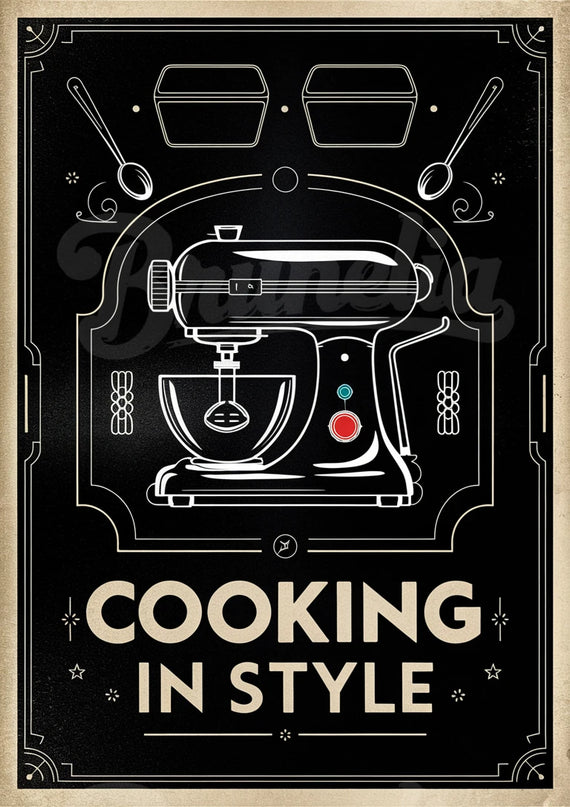 affiche cuisine vintage noir et blanc