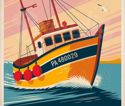 Affiche vintage bateau de pêche