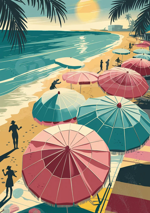 Affiche parasols plage vintage Miami