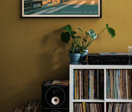 Affiche vintage carrefour urbain japonais