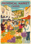 Affiche marché provençal Cassis scène animée vintage