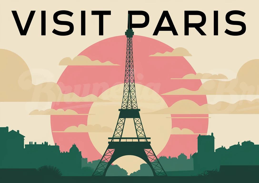 Affiche rétro Tour Eiffel coucher de soleil art déco