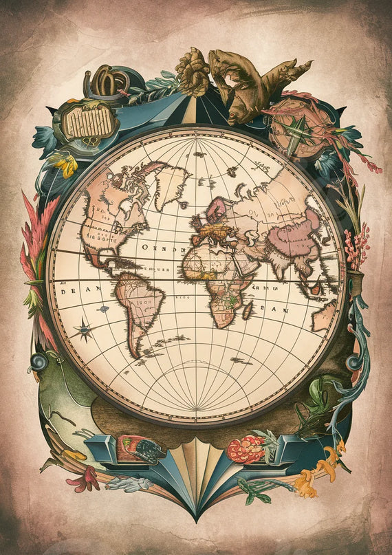 affiche carte du monde vintage