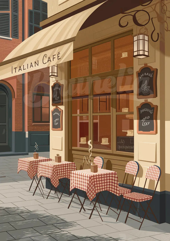 Affiche vintage café italien en terrasse