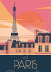 Affiche rétro Tour Eiffel coucher de soleil Paris