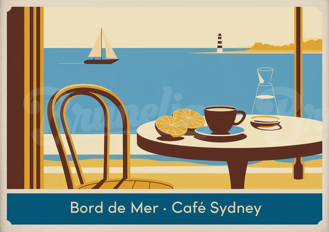 Affiche café bord de mer vintage Sydney