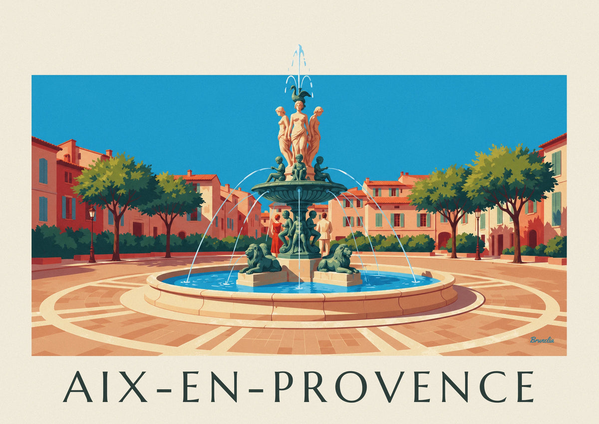 Affiche fontaine de la Rotonde à Aix-en-Provence