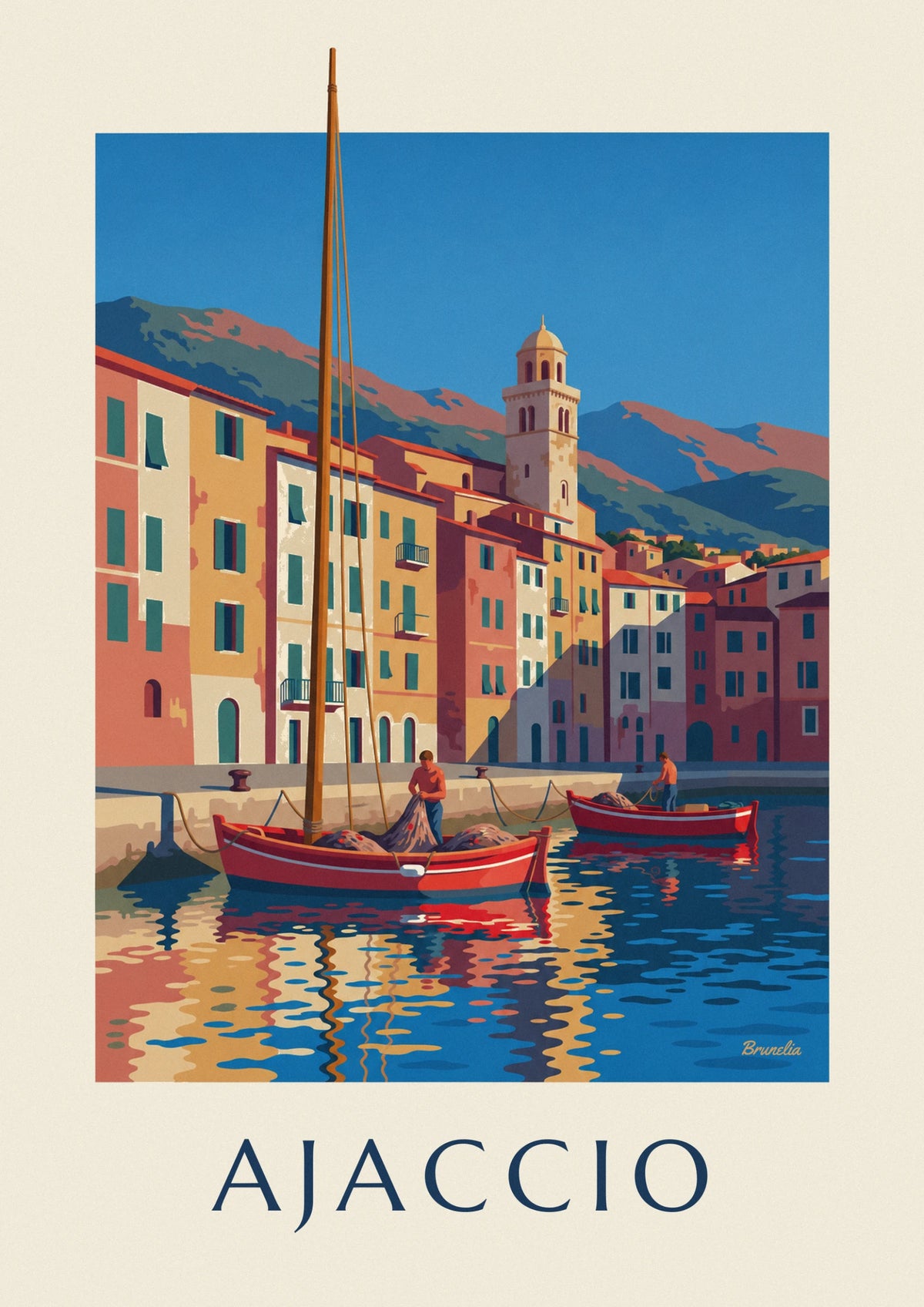 Affiche bateaux de pêche au port Tino Rossi d'Ajaccio