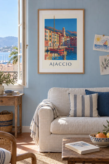Affiche bateaux de pêche au port Tino Rossi d'Ajaccio : encadrée au mur