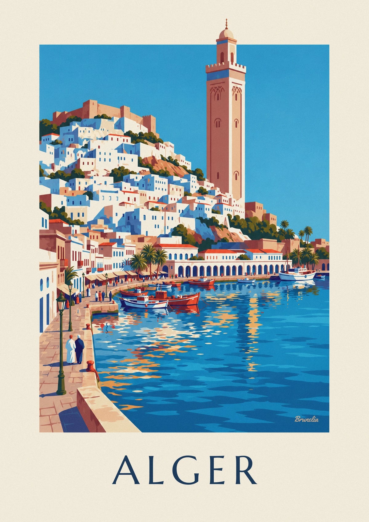 Affiche Casbah blanche d'Alger descendant vers la Méditerranée