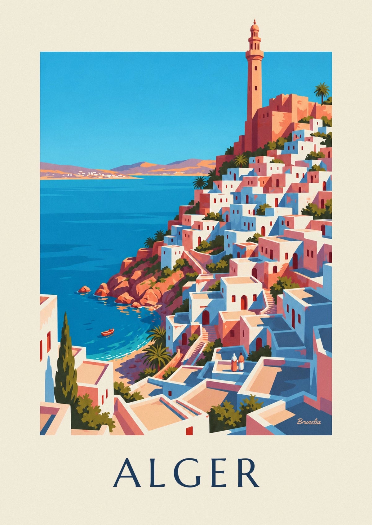 Affiche Casbah blanche d'Alger descendant vers la Méditerranée