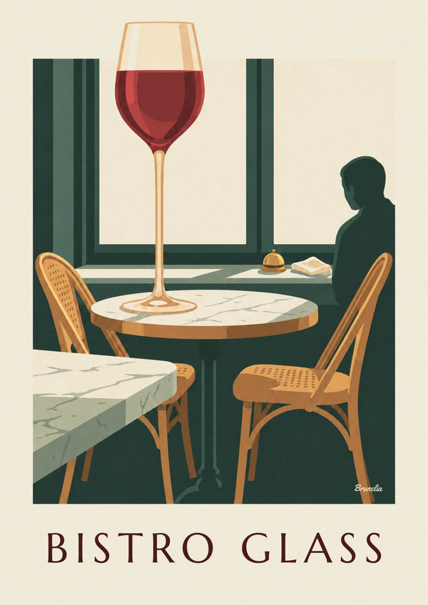 Affiche verre de vin rouge sur une table de bistrot parisien