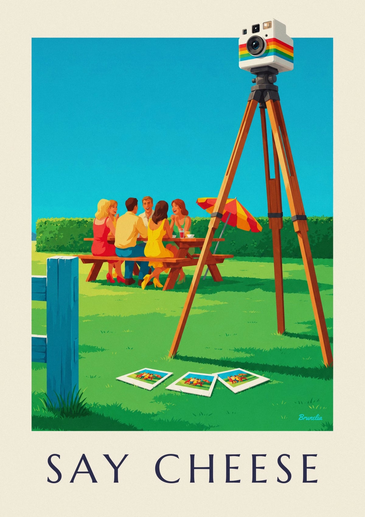 Affiche appareil photo instantané arc-en-ciel sur trépied