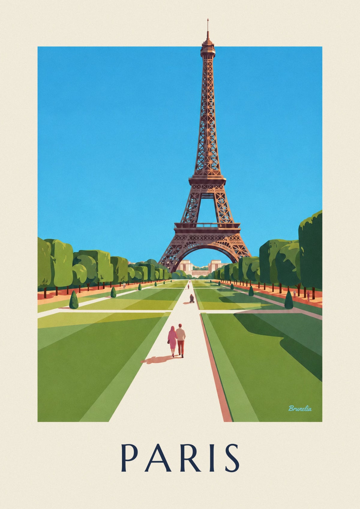Affiche tour Eiffel depuis les pelouses du Champ-de-Mars