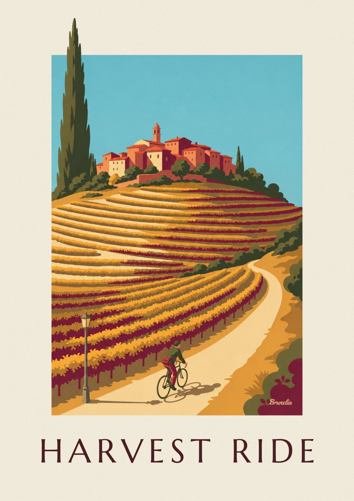 Affiche cycliste dans les vignes en automne