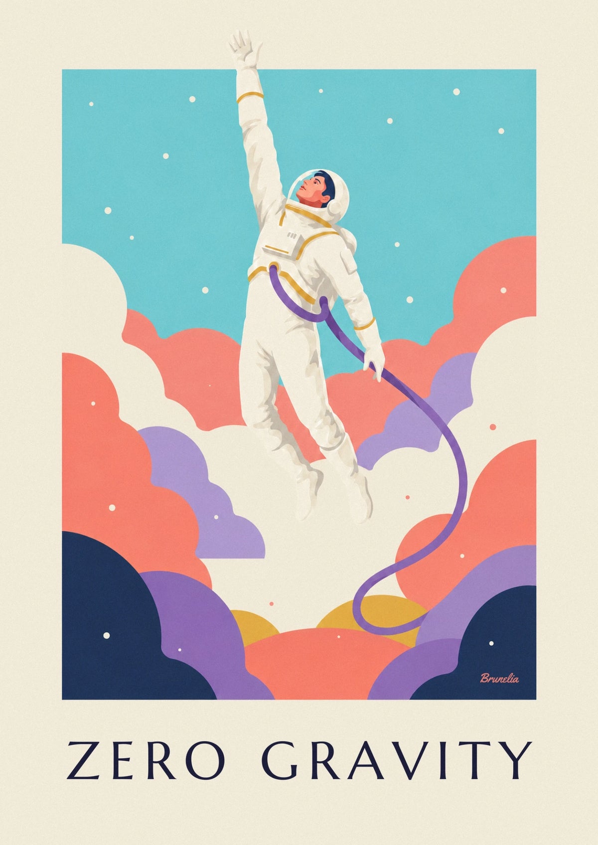 Affiche astronaute en apesanteur flottant parmi les nébuleuses