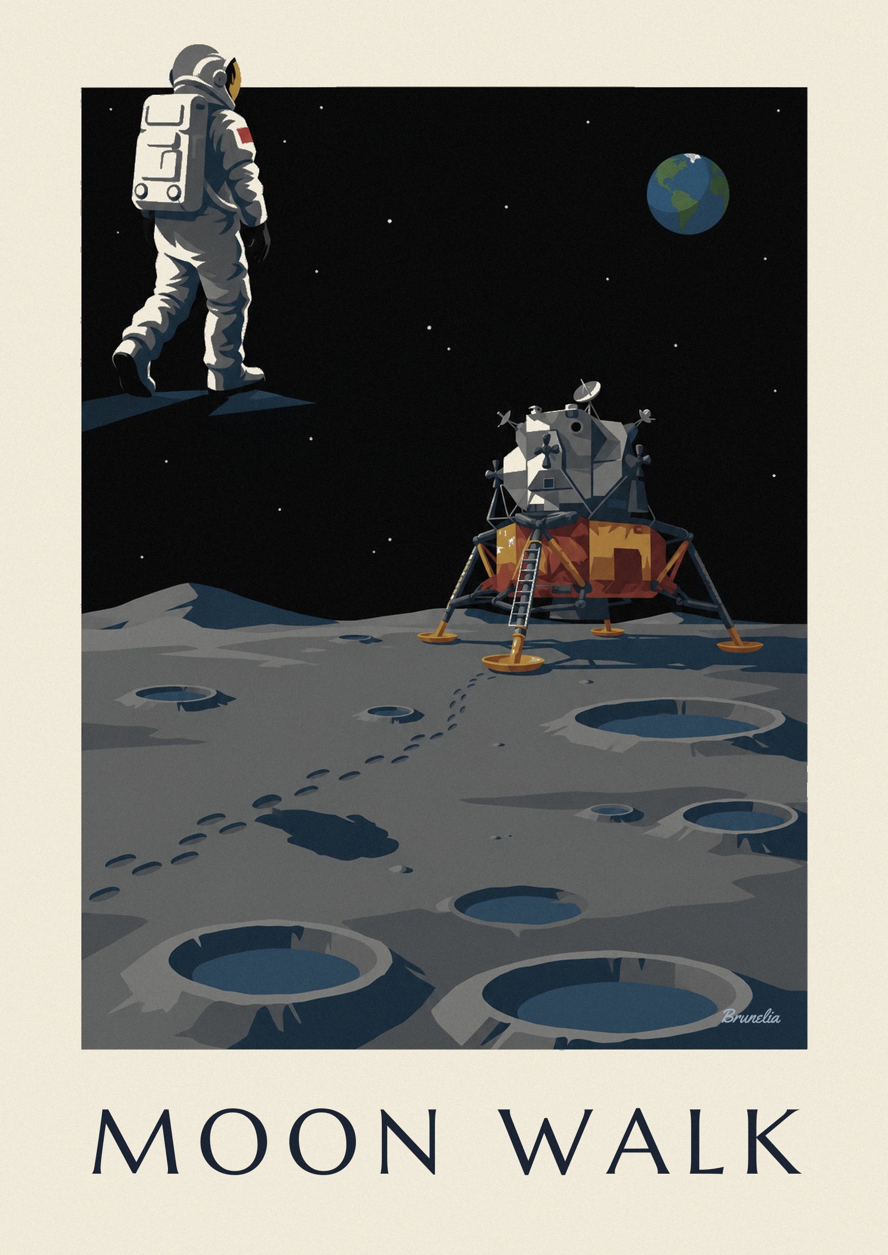 The astronaut seen from behind in a white spacesuit, with a backpack and black gloves