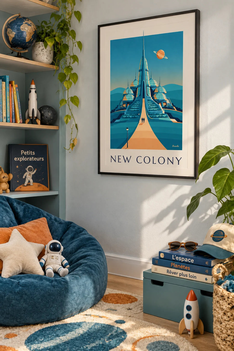 Affiche colonie sous des dômes de verre sur une planète : encadrée au mur