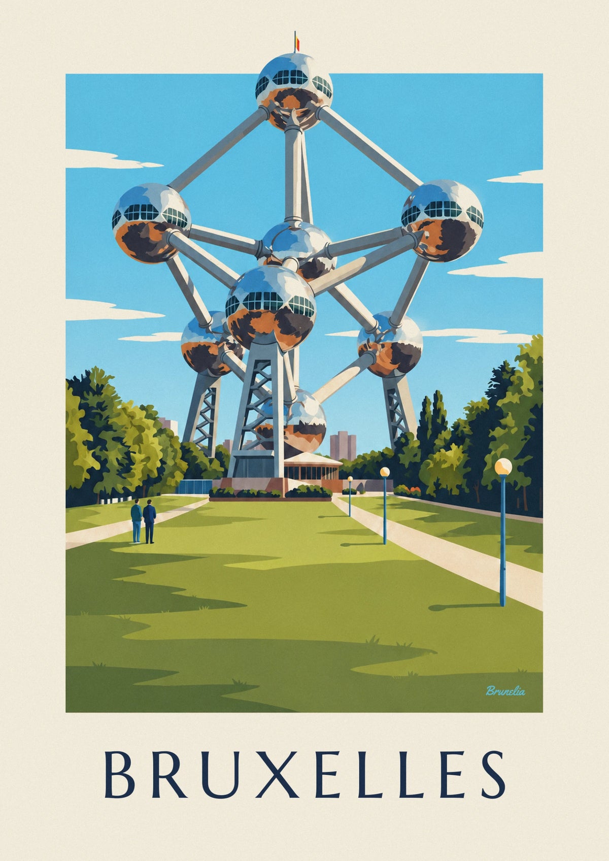 Affiche Atomium de Bruxelles et pelouses du parc
