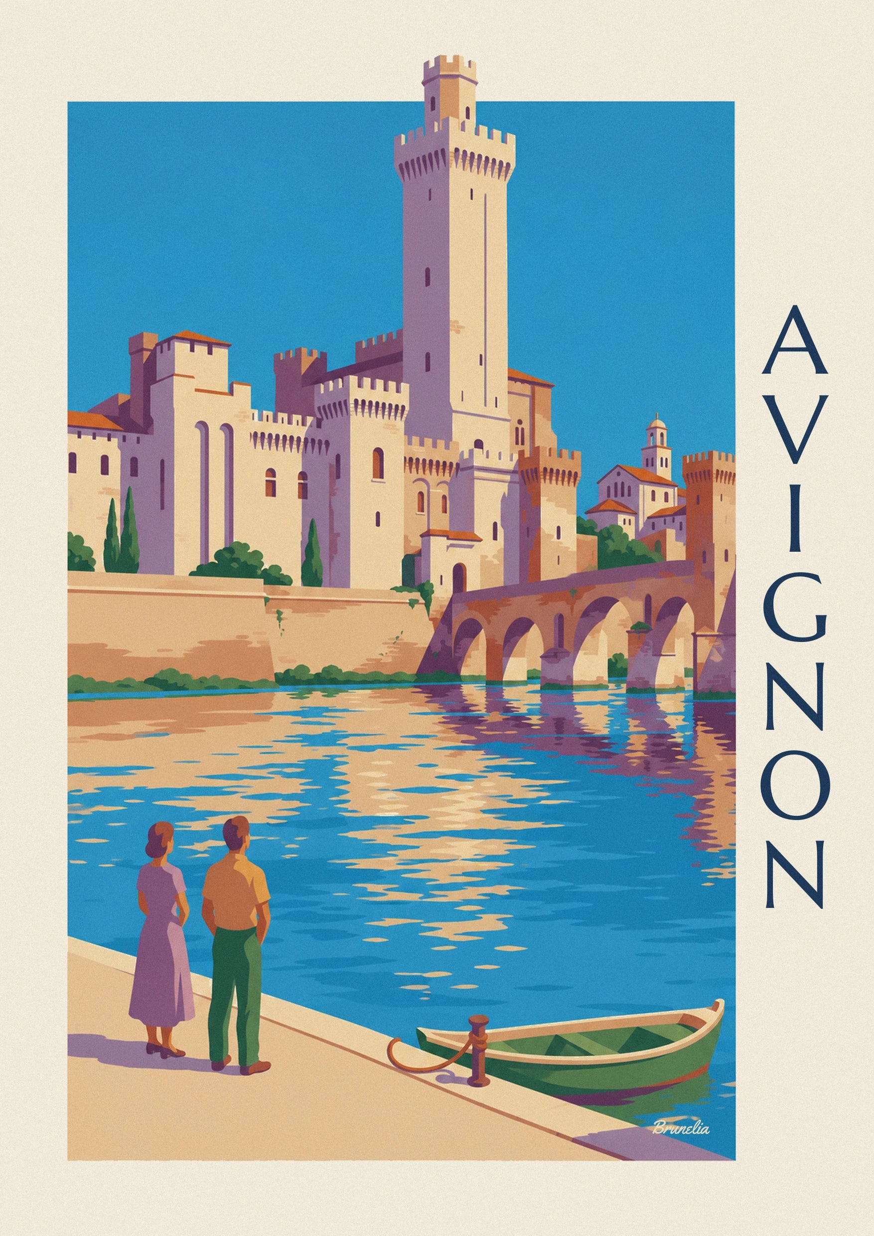 Affiche pont Saint-Bénézet et palais des Papes à Avignon : détail en gros plan