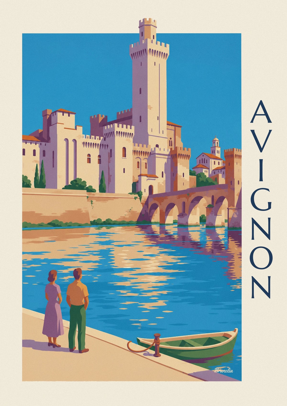 Affiche pont Saint-Bénézet et palais des Papes à Avignon