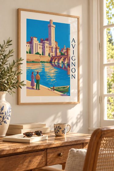 Affiche pont Saint-Bénézet et palais des Papes à Avignon : encadrée au mur