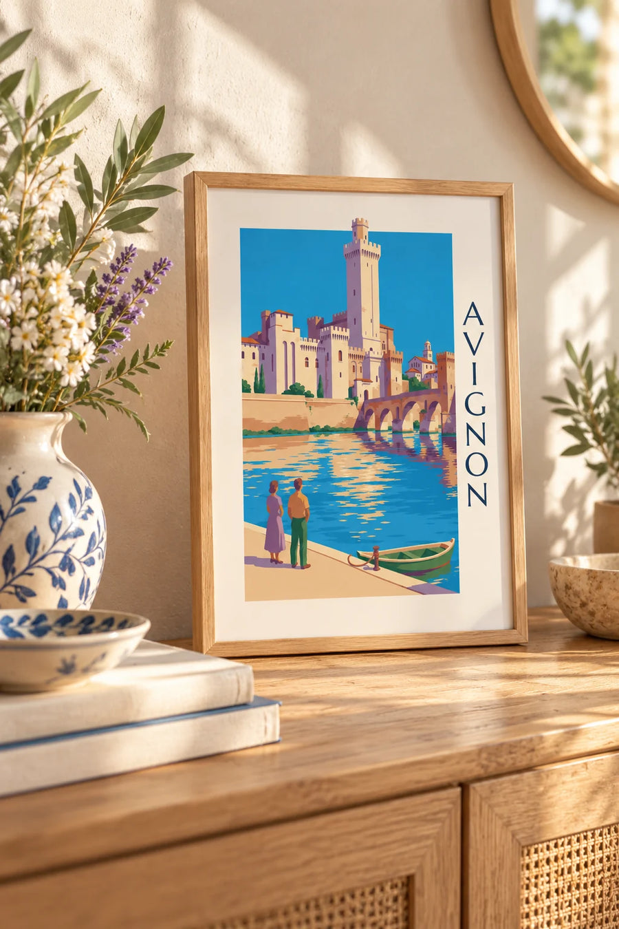Affiche pont Saint-Bénézet et palais des Papes à Avignon : petit format A4 encadré