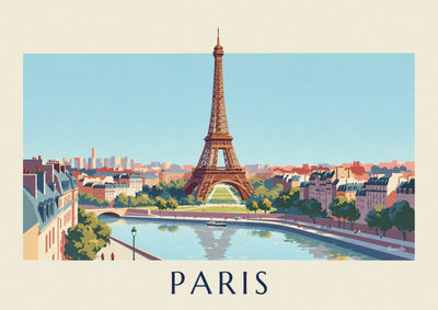 Affiche avion à hélices survolant la tour Eiffel à Paris : l'affiche entière