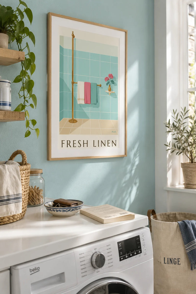 Affiche salle de bain vintage accrochée dans un intérieur