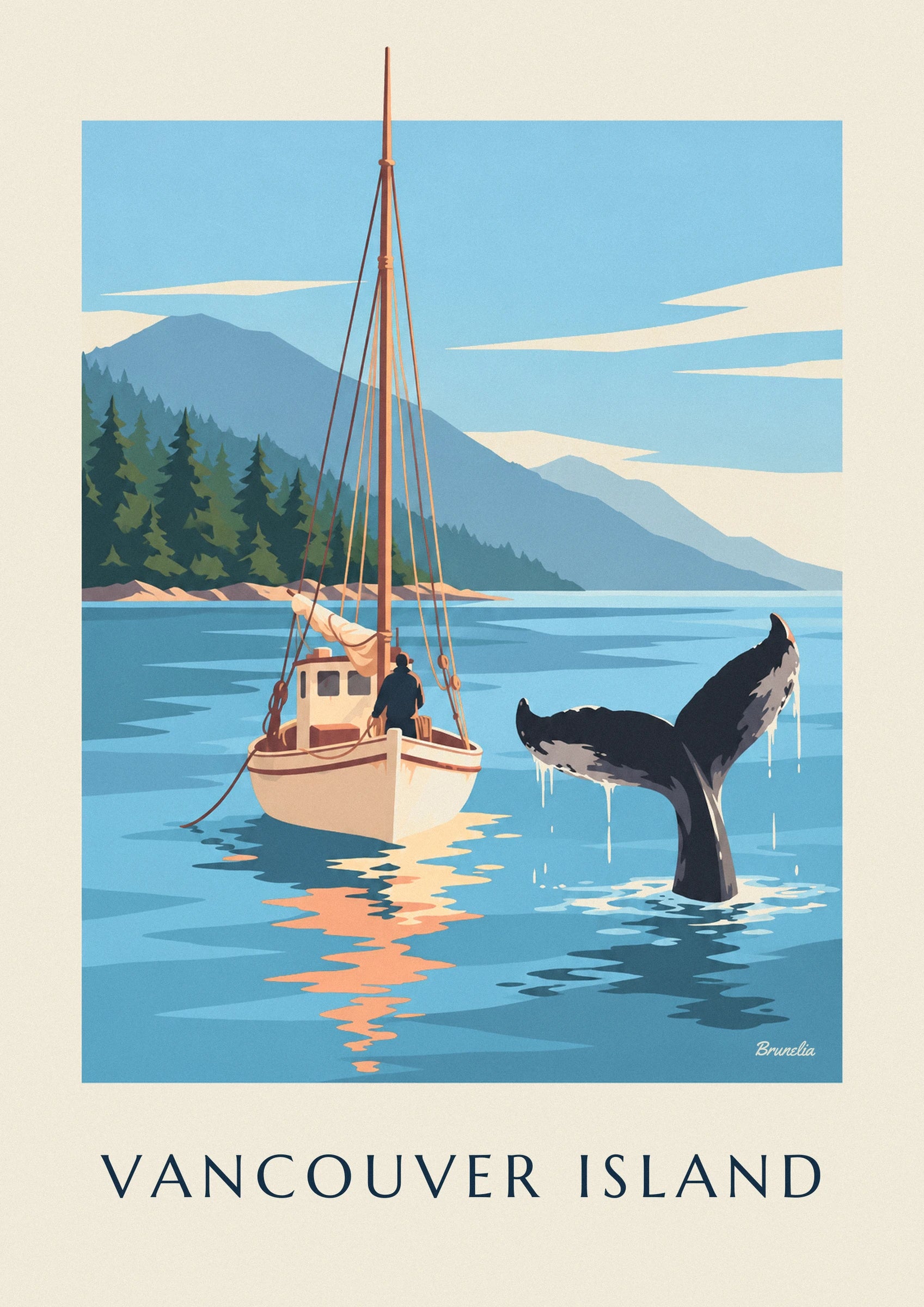 A dripping black and grey whale tail rising out of the blue water