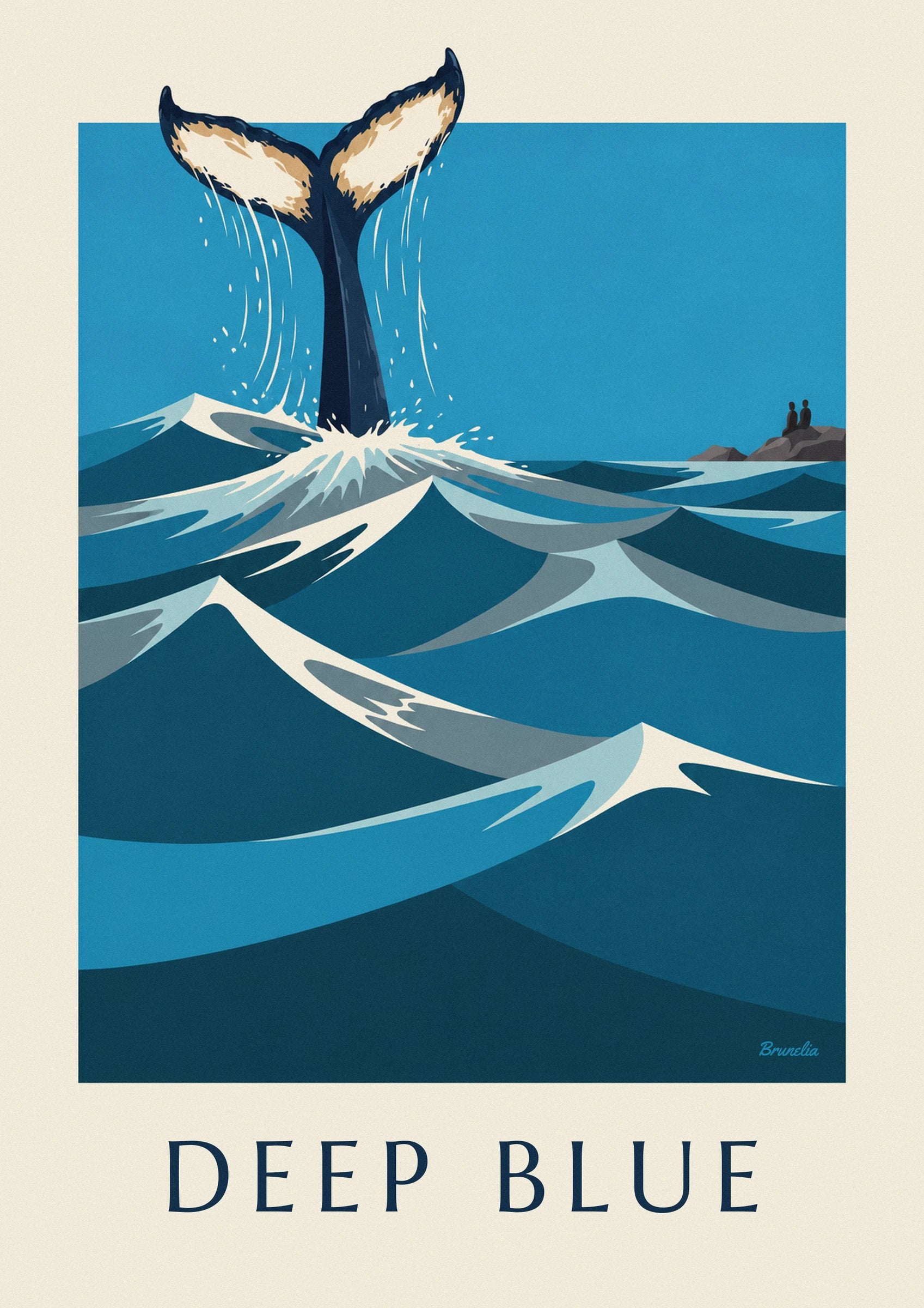 Affiche baleine à bosse plongeant dans l'océan, queue dressée : détail en gros plan