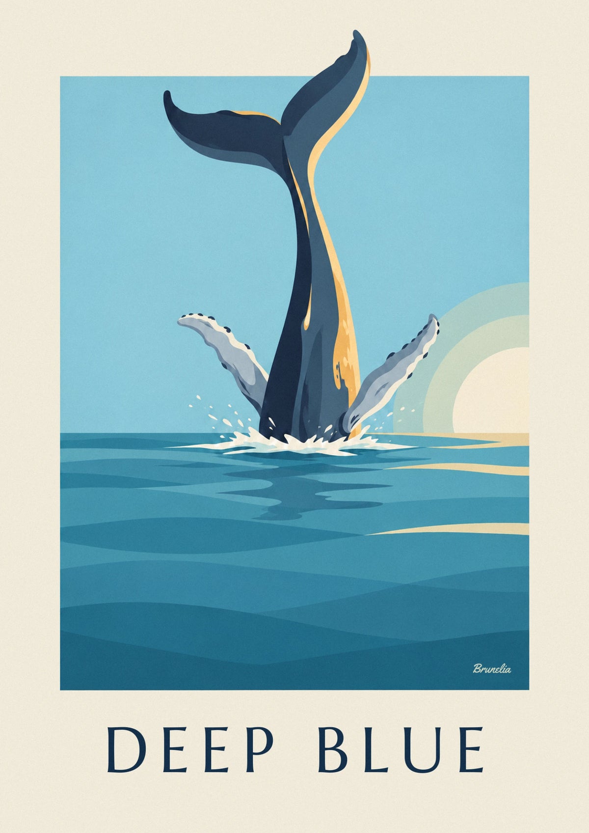 Affiche baleine à bosse plongeant dans l'océan, queue dressée