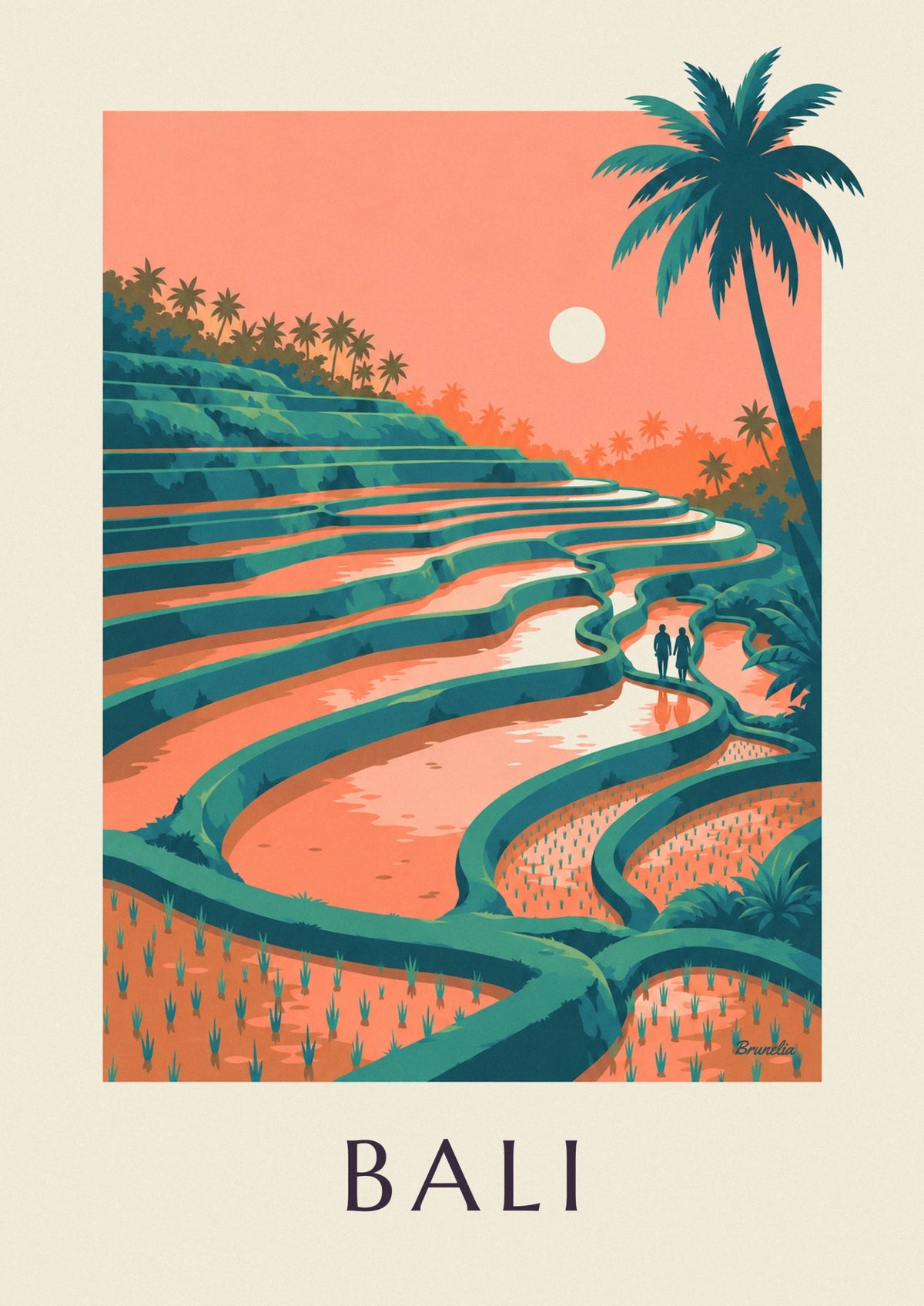 Affiche rizières en terrasses de Bali au coucher du soleil