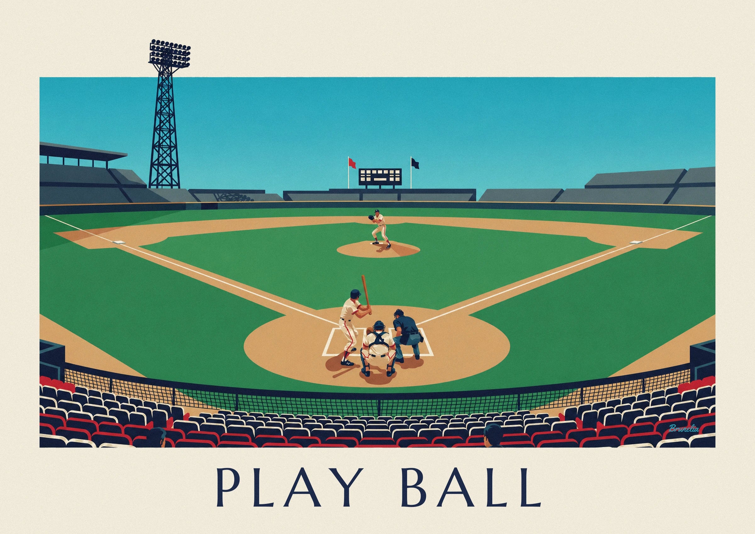 Affiche match de baseball vu des tribunes un après-midi : détail en gros plan