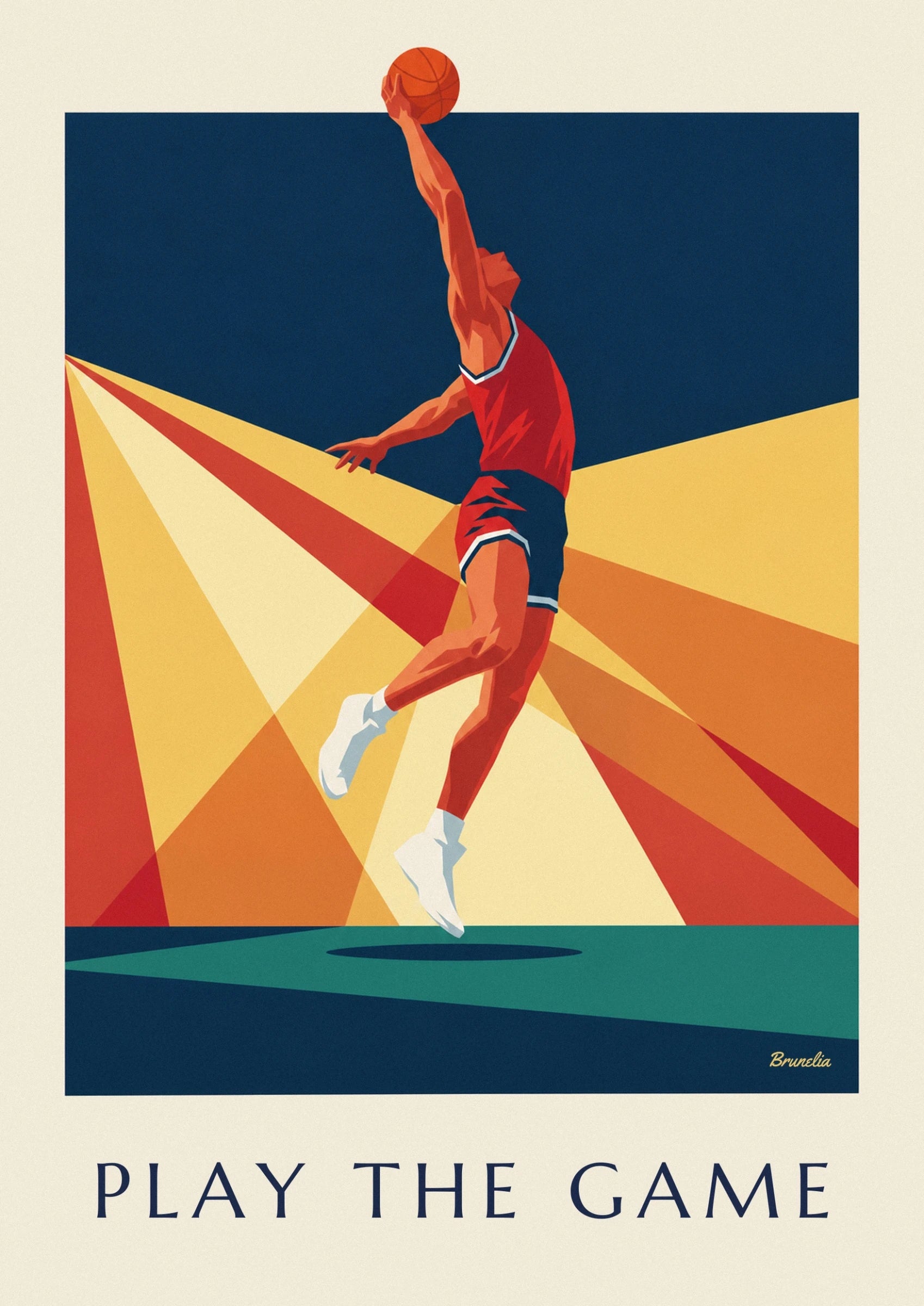 The basketball player’s legs in mid-air, with white shoes above the green ground