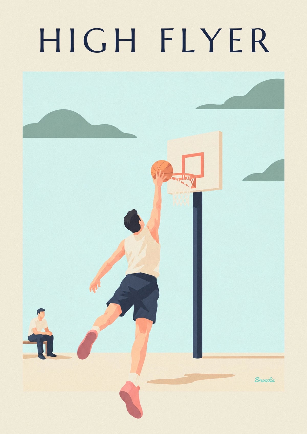 Affiche basketteur s'envolant vers le panier pour un dunk
