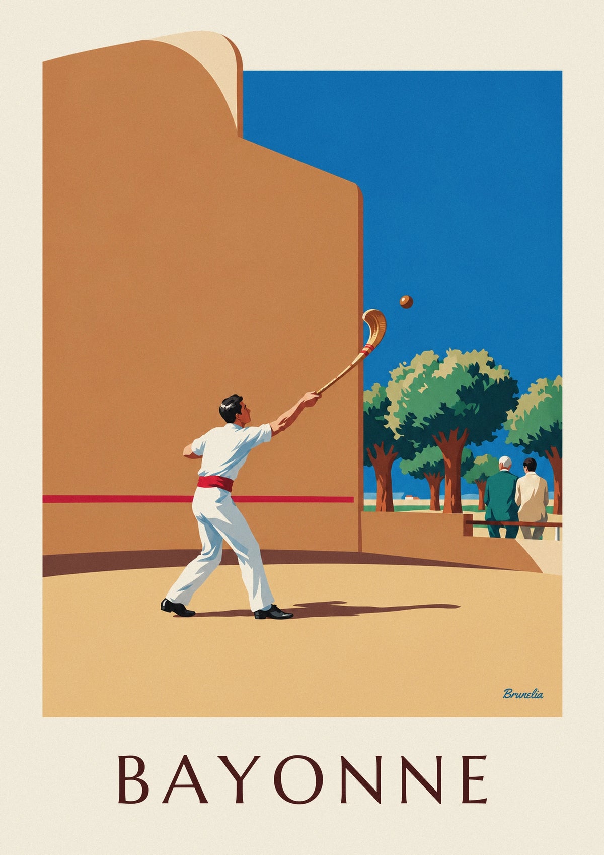 Affiche pelote basque à chistera devant le fronton de Bayonne
