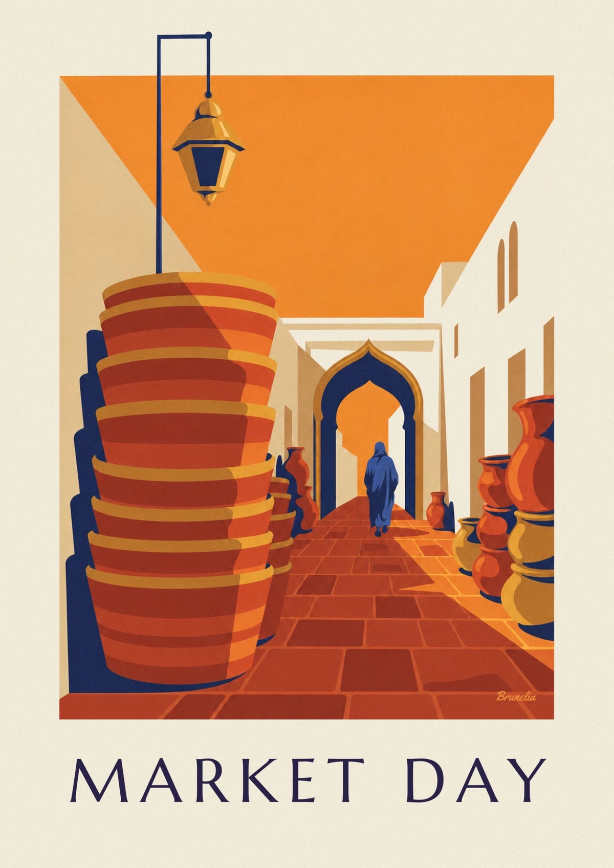 Affiche ruelle de bazar aux paniers, cuivres et lanternes