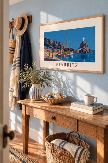 Affiche port des Pêcheurs de Biarritz et Rocher de la Vierge : encadrée au mur